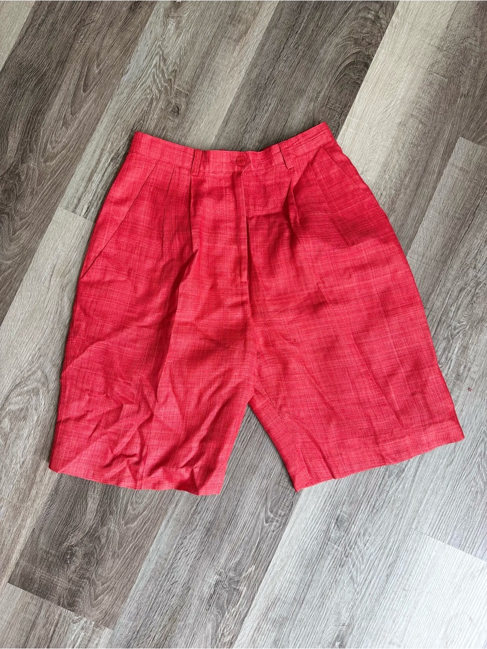 High-Waist 100% Silk Red Bermuda Shorts